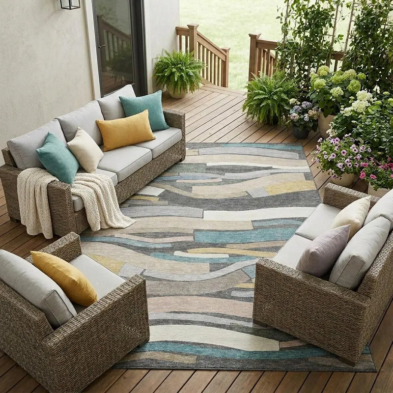 8' X 10' Gray And Pewter Striped Washable Indoor Outdoor Area Rug Homeroots Outdoor