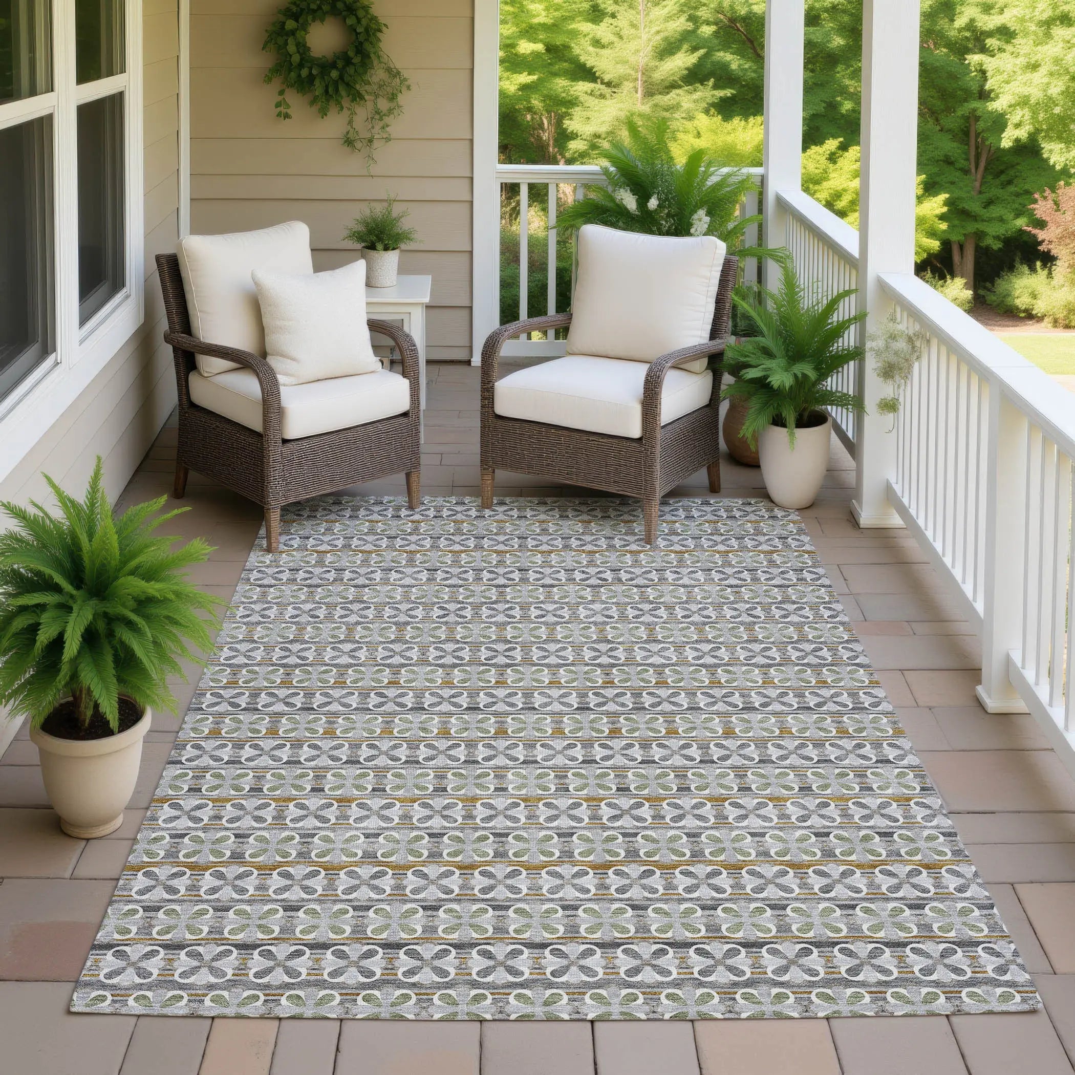 8' X 10' Gray And Pink Striped Washable Indoor Outdoor Area Rug Homeroots Outdoor