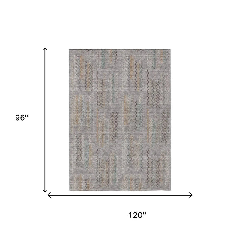 8' X 10' Gray And Silver Abstract Washable Indoor Outdoor Area Rug Homeroots Outdoor