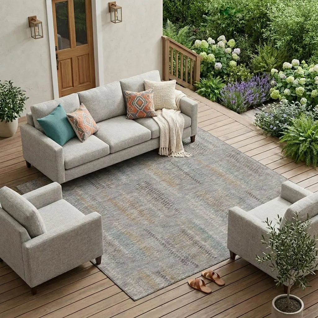 8' X 10' Gray And Silver Abstract Washable Indoor Outdoor Area Rug Homeroots Outdoor
