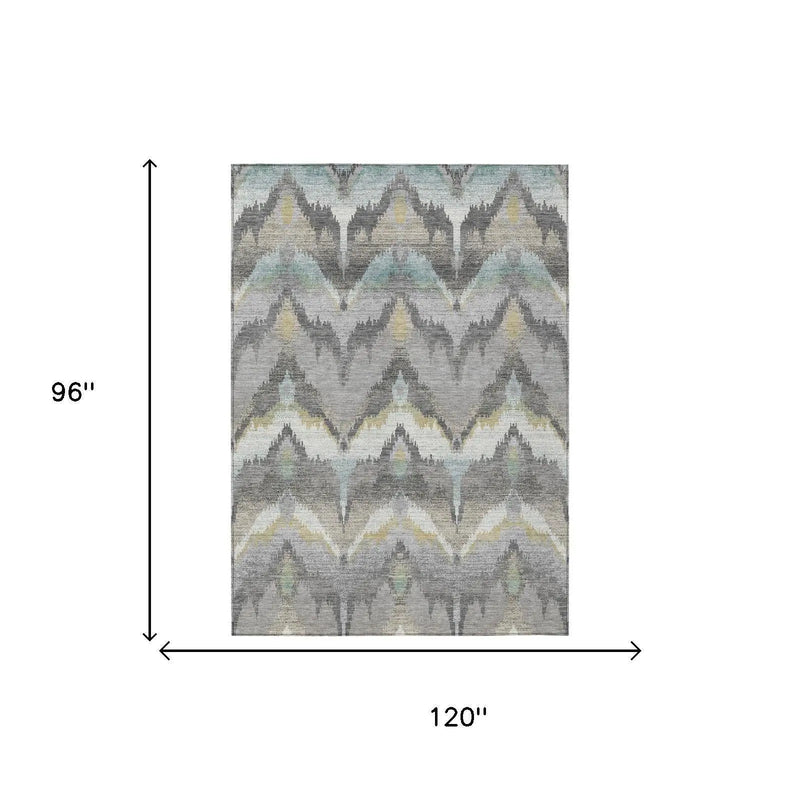 8' X 10' Gray And Silver Abstract Washable Indoor Outdoor Area Rug Homeroots Outdoor