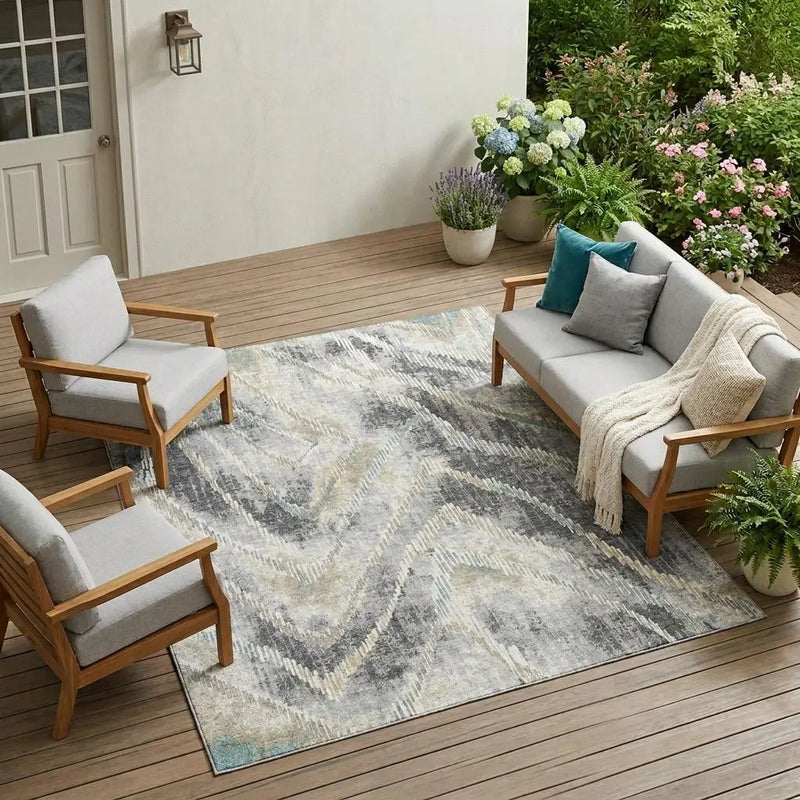 8' X 10' Gray And Silver Abstract Washable Indoor Outdoor Area Rug Homeroots Outdoor
