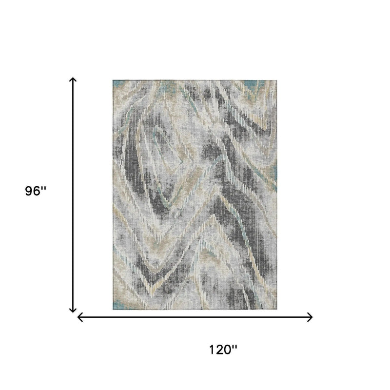 8' X 10' Gray And Silver Abstract Washable Indoor Outdoor Area Rug Homeroots Outdoor