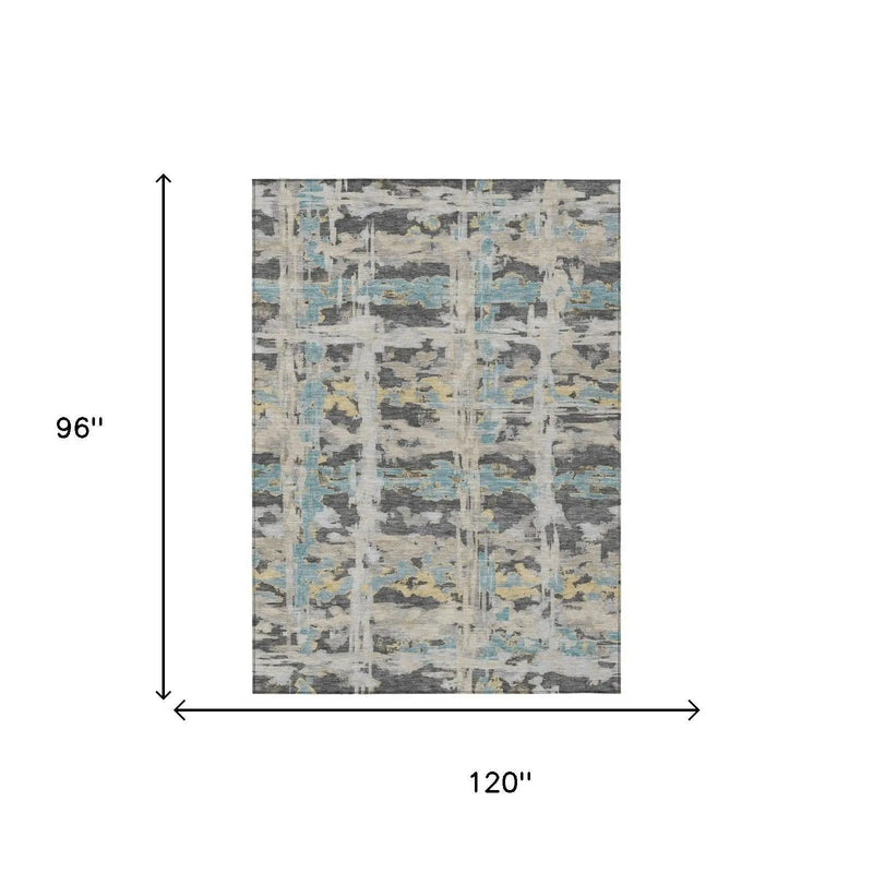 8' X 10' Gray And Silver Abstract Washable Indoor Outdoor Area Rug Homeroots Outdoor