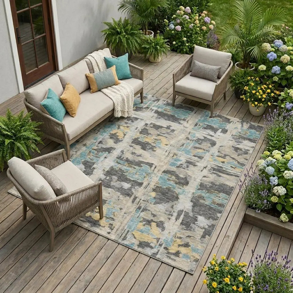 8' X 10' Gray And Silver Abstract Washable Indoor Outdoor Area Rug Homeroots Outdoor