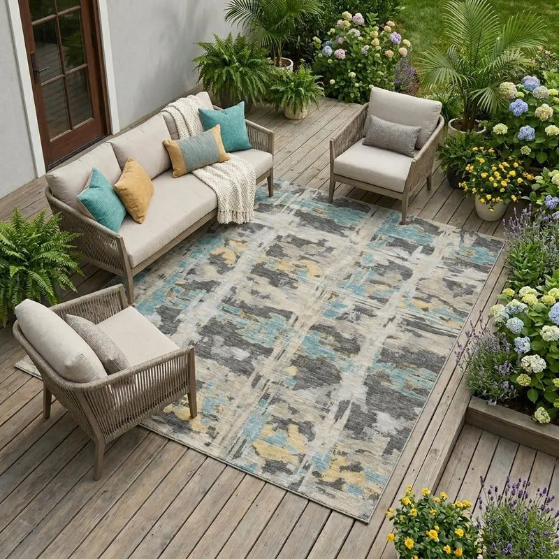 8' X 10' Gray And Silver Abstract Washable Indoor Outdoor Area Rug Homeroots Outdoor