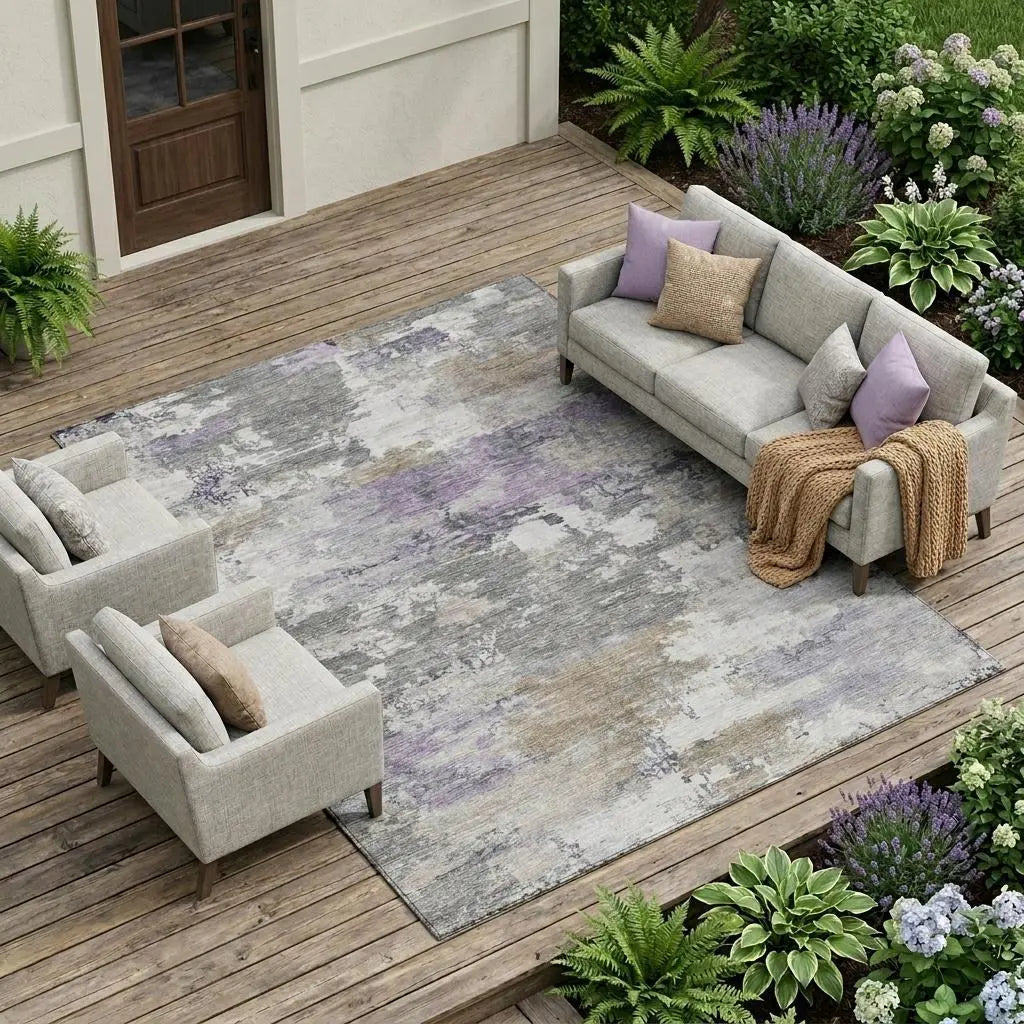 8' X 10' Gray And Silver Abstract Washable Indoor Outdoor Area Rug Homeroots Outdoor