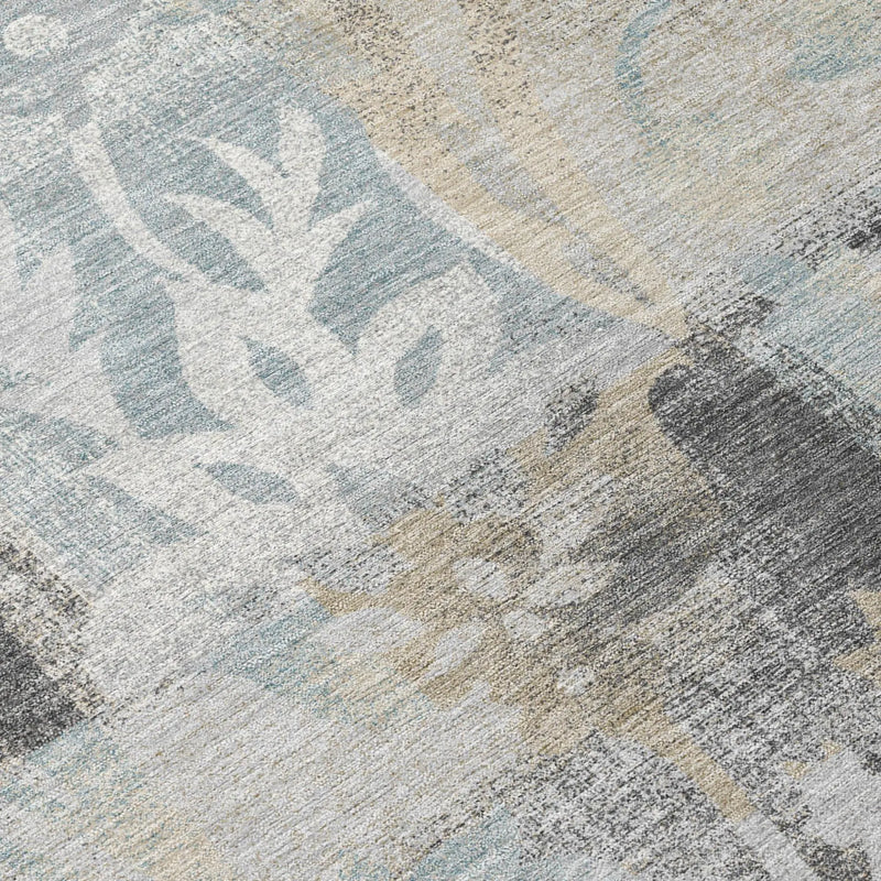 8' X 10' Gray And Silver Botanical Leaves Washable Indoor Outdoor Area Rug Homeroots Outdoor