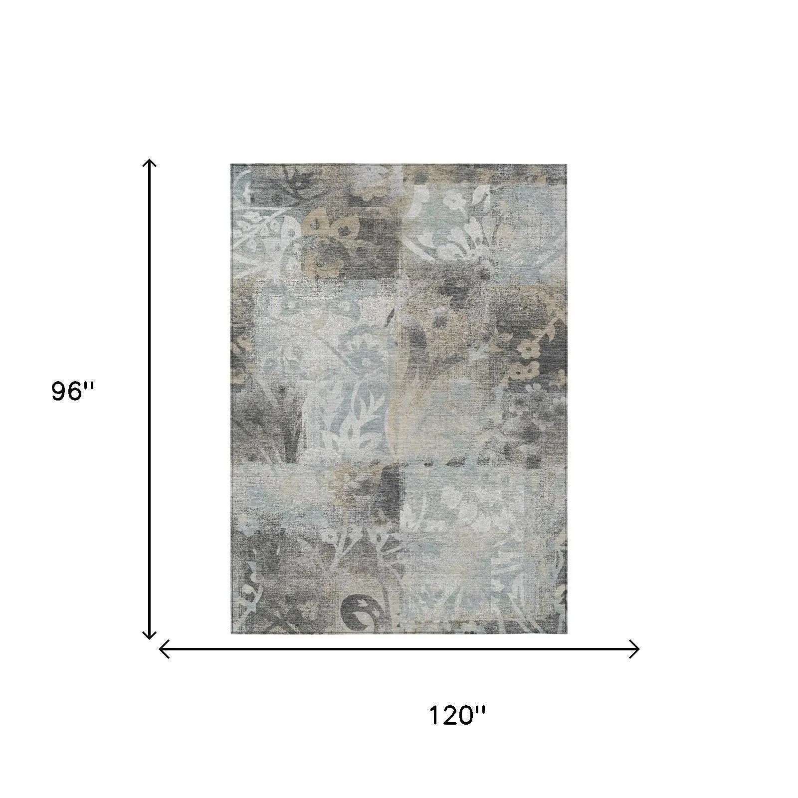 8' X 10' Gray And Silver Botanical Leaves Washable Indoor Outdoor Area Rug Homeroots Outdoor