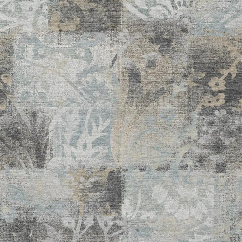 8' X 10' Gray And Silver Botanical Leaves Washable Indoor Outdoor Area Rug Homeroots Outdoor