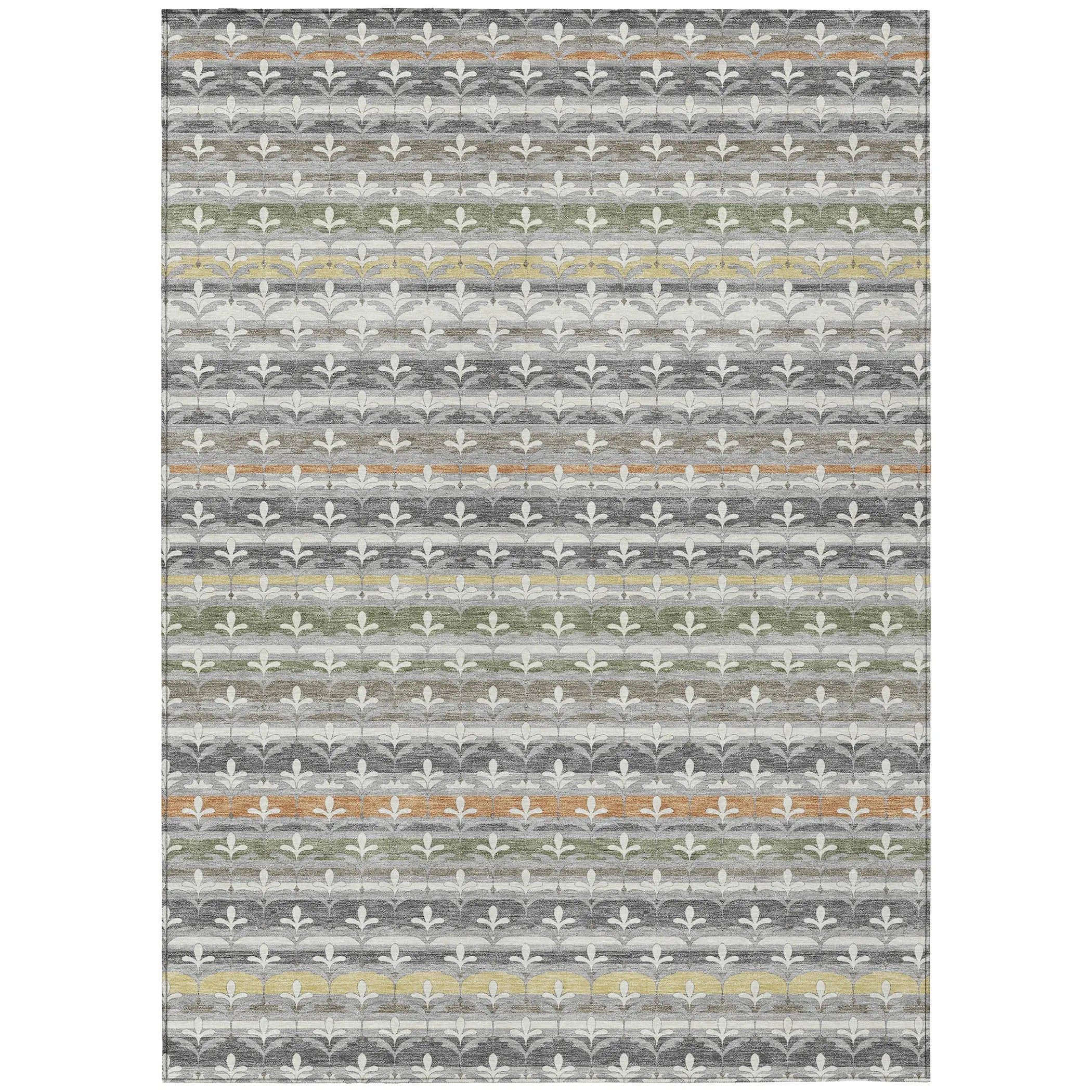 8' X 10' Gray And Silver Damask Washable Indoor Outdoor Area Rug Homeroots Outdoor