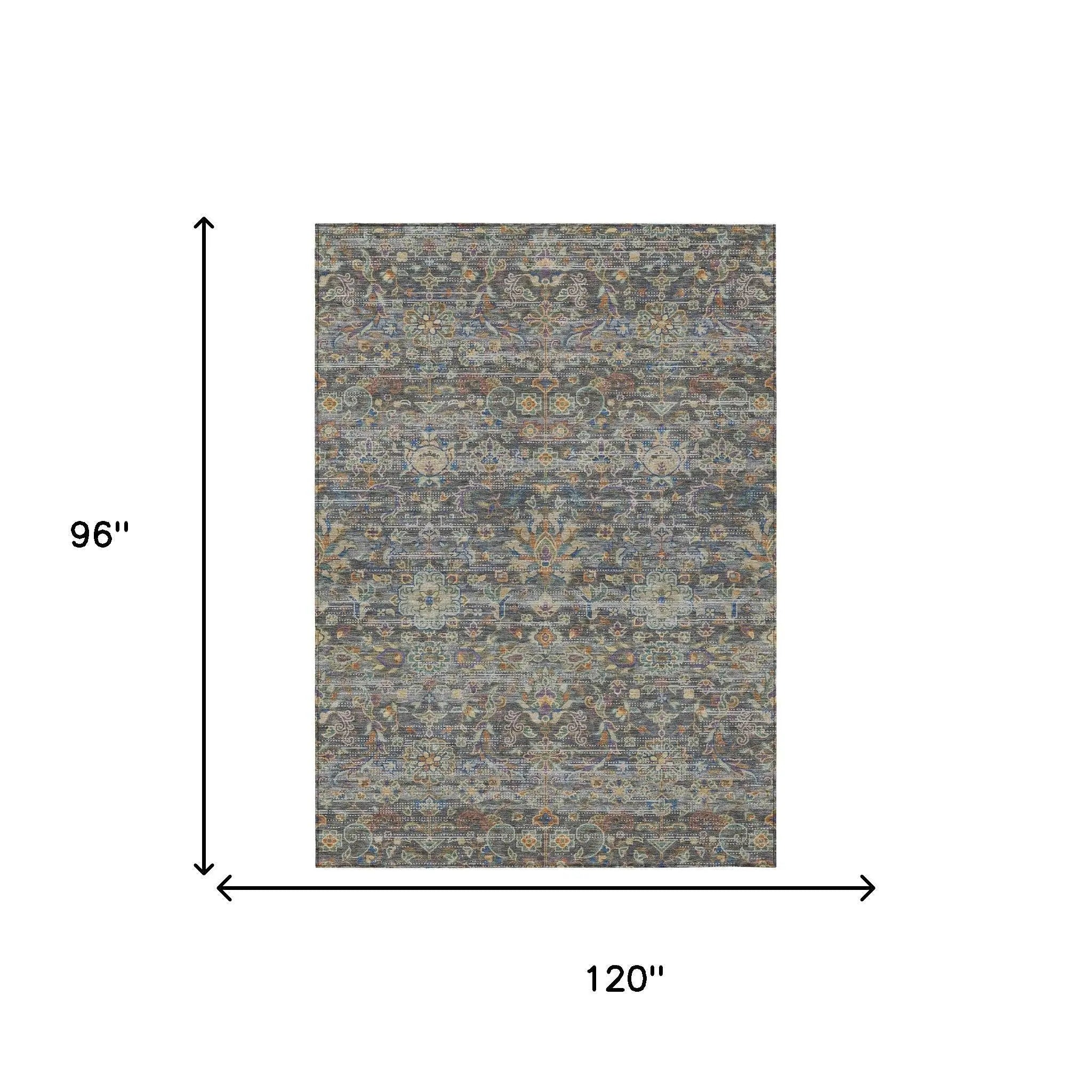 8' X 10' Gray And Silver Floral Medallion Washable Indoor Outdoor Area Rug Homeroots Outdoor