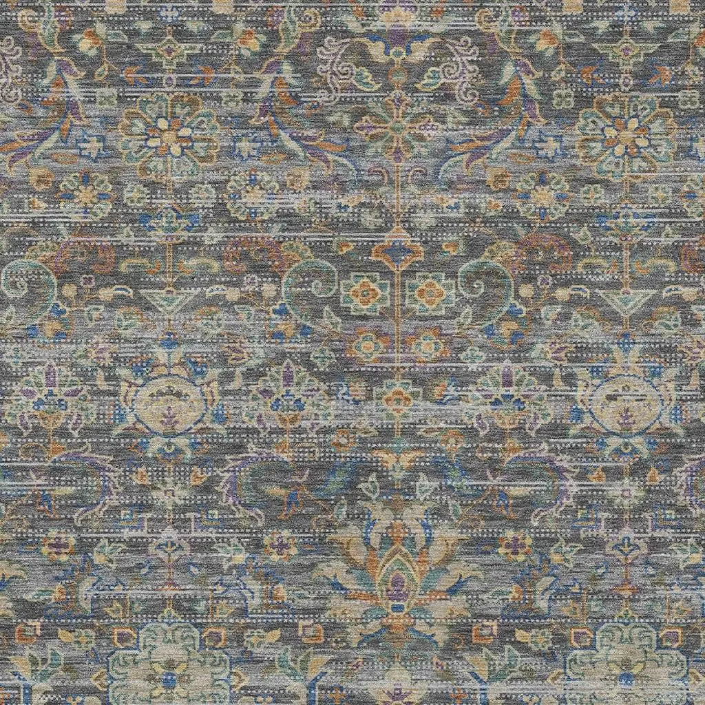 8' X 10' Gray And Silver Floral Medallion Washable Indoor Outdoor Area Rug Homeroots Outdoor