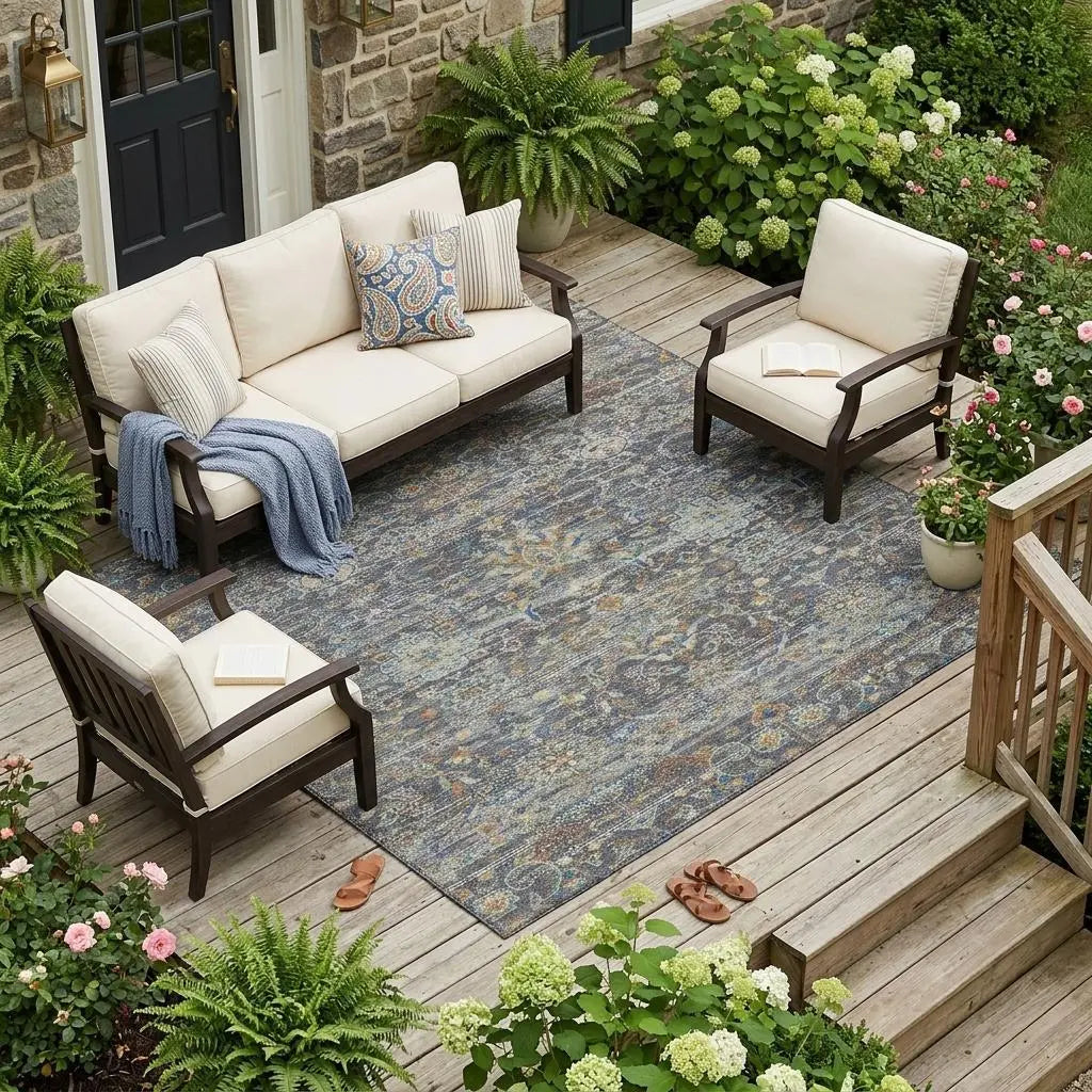8' X 10' Gray And Silver Floral Medallion Washable Indoor Outdoor Area Rug Homeroots Outdoor