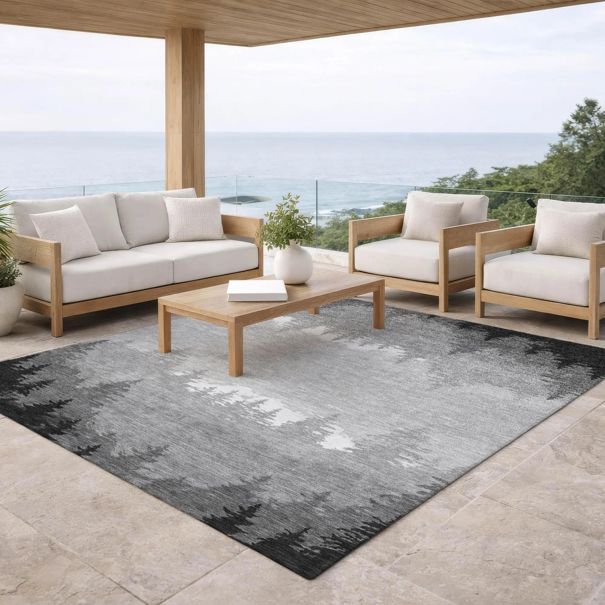 8' X 10' Gray And Silver Floral Washable Indoor Outdoor Area Rug Homeroots Outdoor