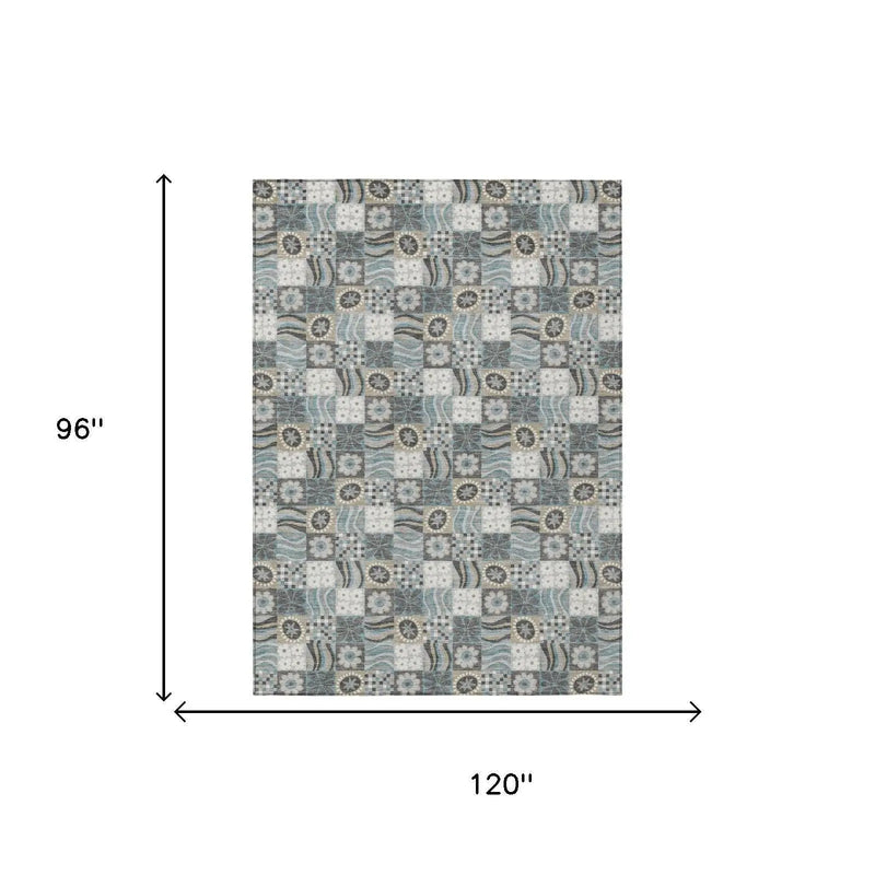 8' X 10' Gray And Silver Floral Washable Indoor Outdoor Area Rug Homeroots Outdoor