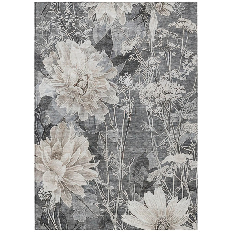 8' X 10' Gray And Silver Floral Washable Indoor Outdoor Area Rug Homeroots Outdoor