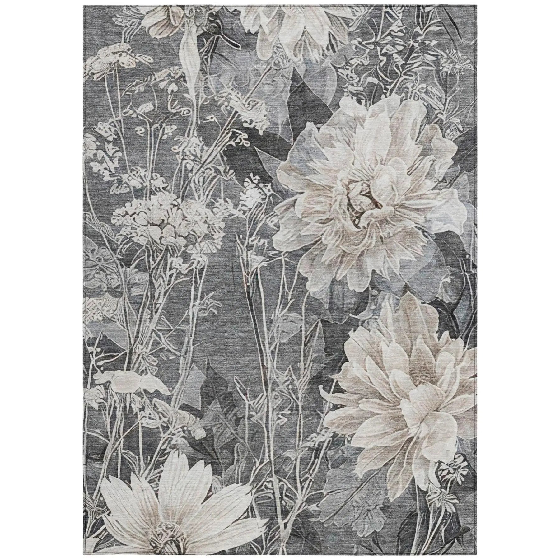8' X 10' Gray And Silver Floral Washable Indoor Outdoor Area Rug Homeroots Outdoor