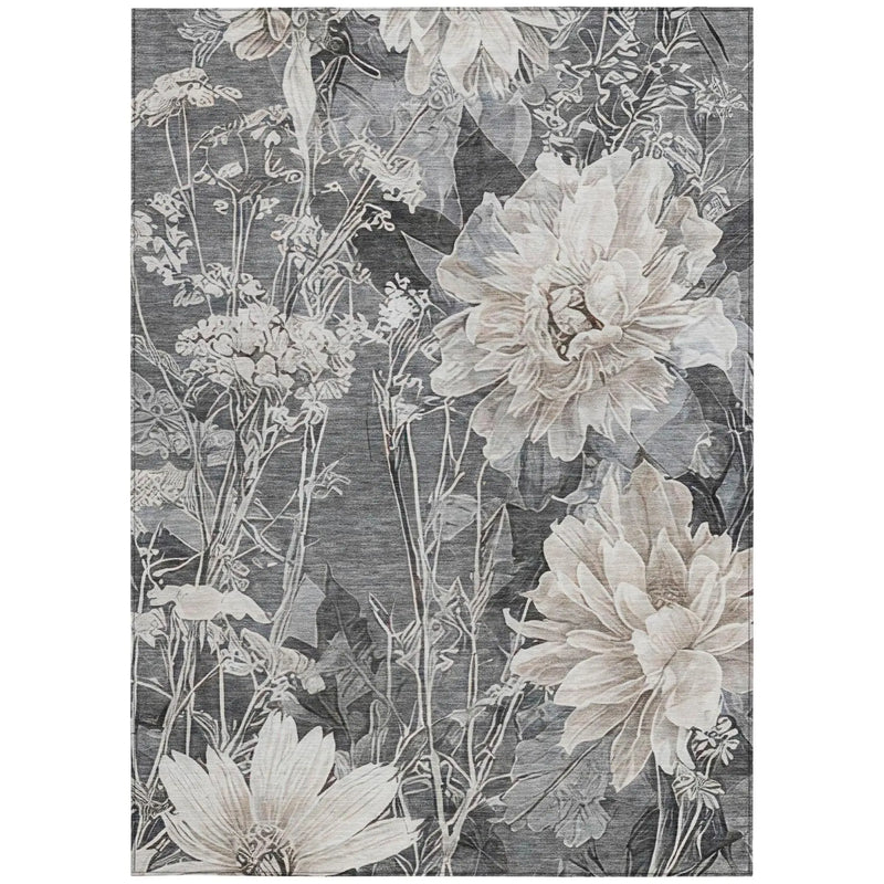 8' X 10' Gray And Silver Floral Washable Indoor Outdoor Area Rug Homeroots Outdoor