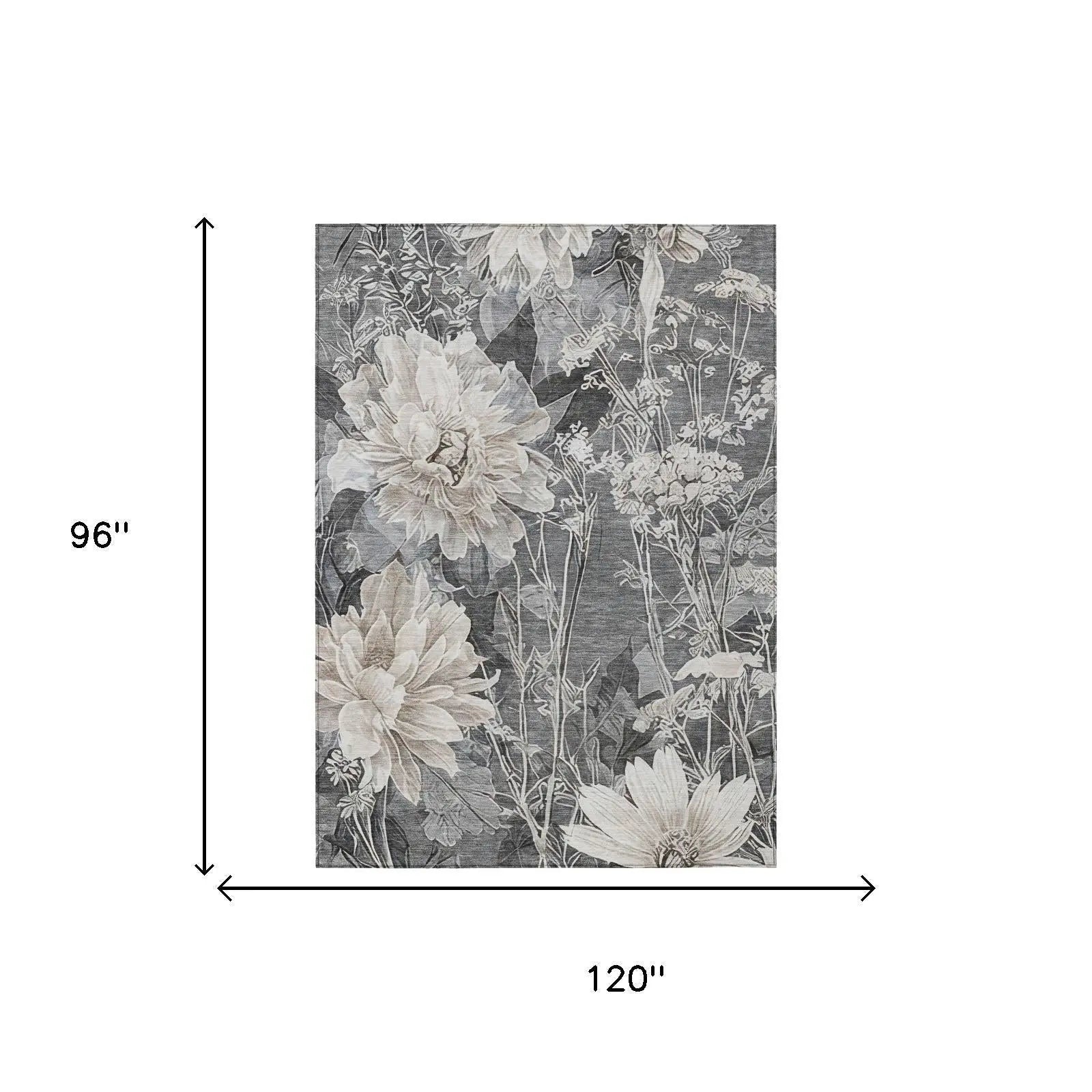 8' X 10' Gray And Silver Floral Washable Indoor Outdoor Area Rug Homeroots Outdoor