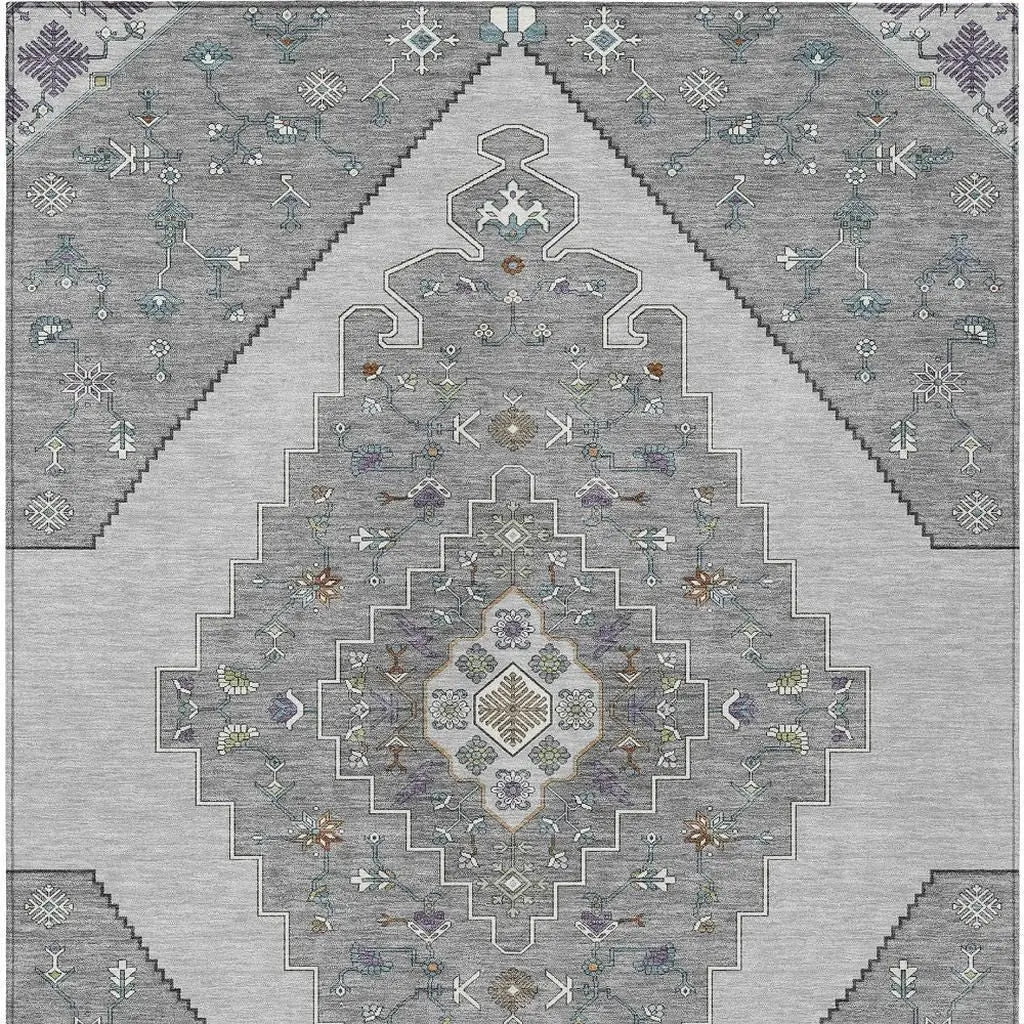 8' X 10' Gray And Silver Geometric Washable Indoor Outdoor Area Rug Homeroots Outdoor