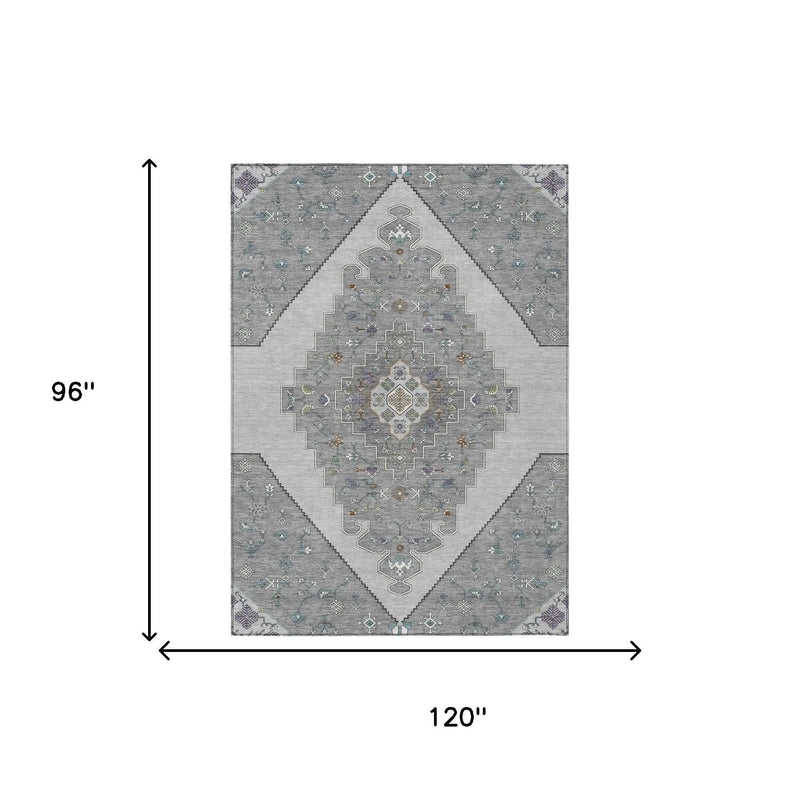 8' X 10' Gray And Silver Geometric Washable Indoor Outdoor Area Rug Homeroots Outdoor