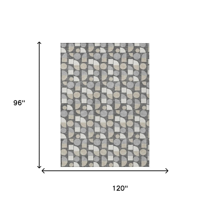 8' X 10' Gray And Silver Geometric Washable Indoor Outdoor Area Rug Homeroots Outdoor