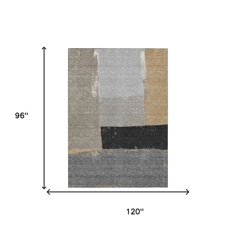 8' X 10' Gray And Silver Geometric Washable Indoor Outdoor Area Rug Homeroots Outdoor