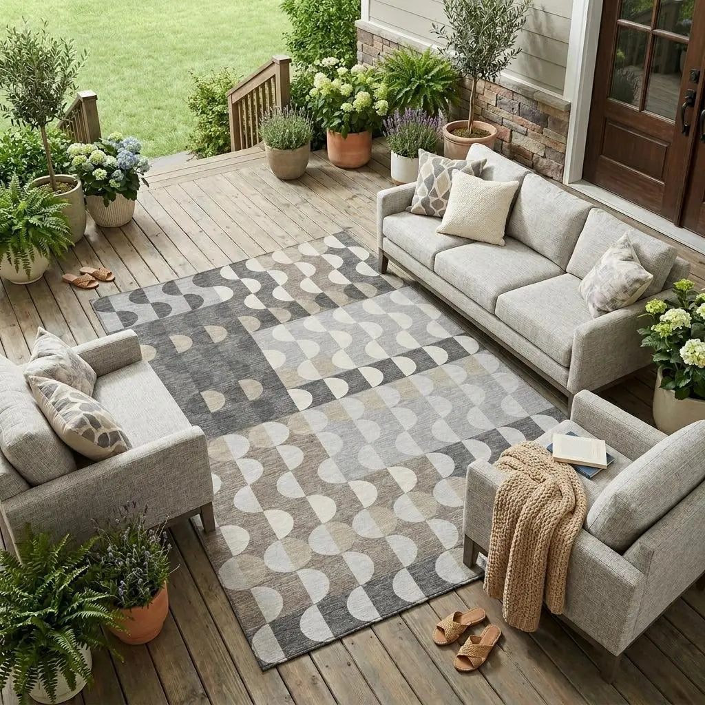 8' X 10' Gray And Silver Geometric Washable Indoor Outdoor Area Rug Homeroots Outdoor
