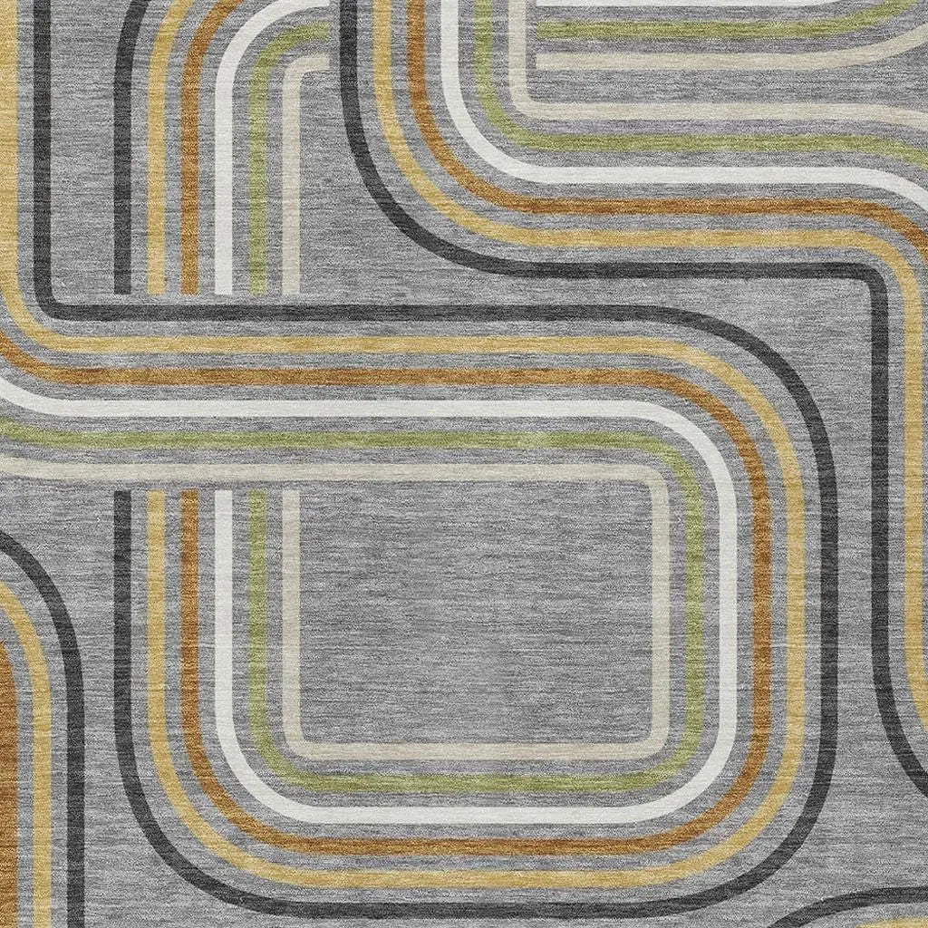 8' X 10' Gray And Silver Geometric Washable Indoor Outdoor Area Rug Homeroots Outdoor