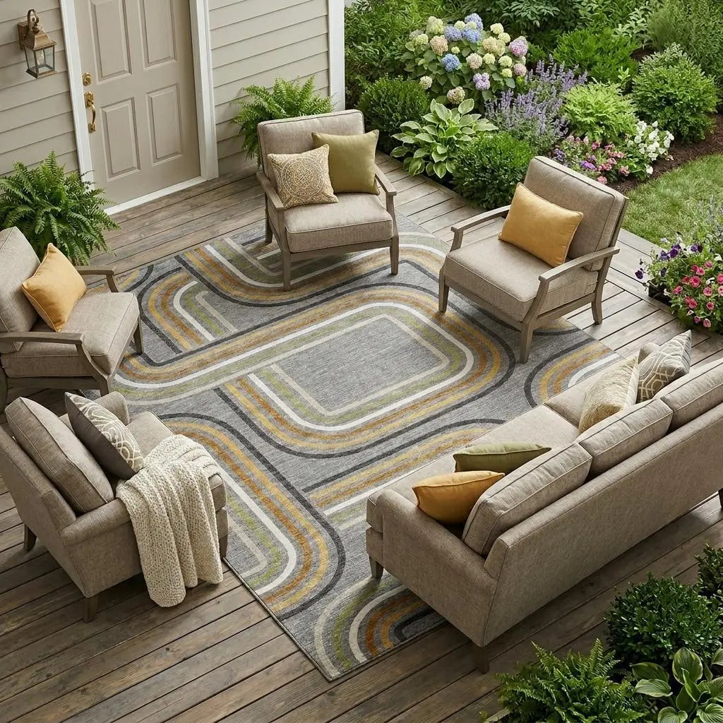 8' X 10' Gray And Silver Geometric Washable Indoor Outdoor Area Rug Homeroots Outdoor
