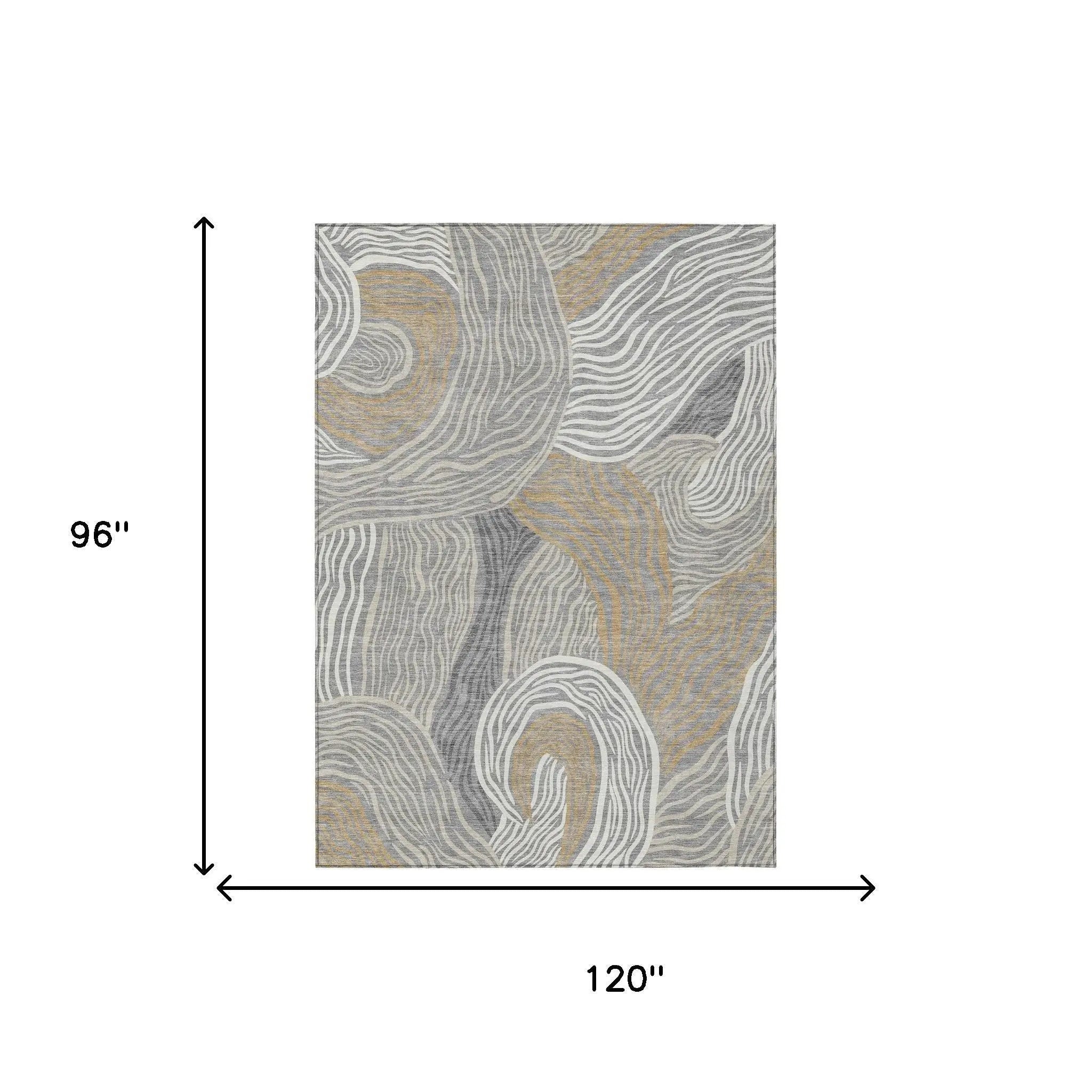8' X 10' Gray And Silver Ikat Washable Indoor Outdoor Area Rug Homeroots Outdoor