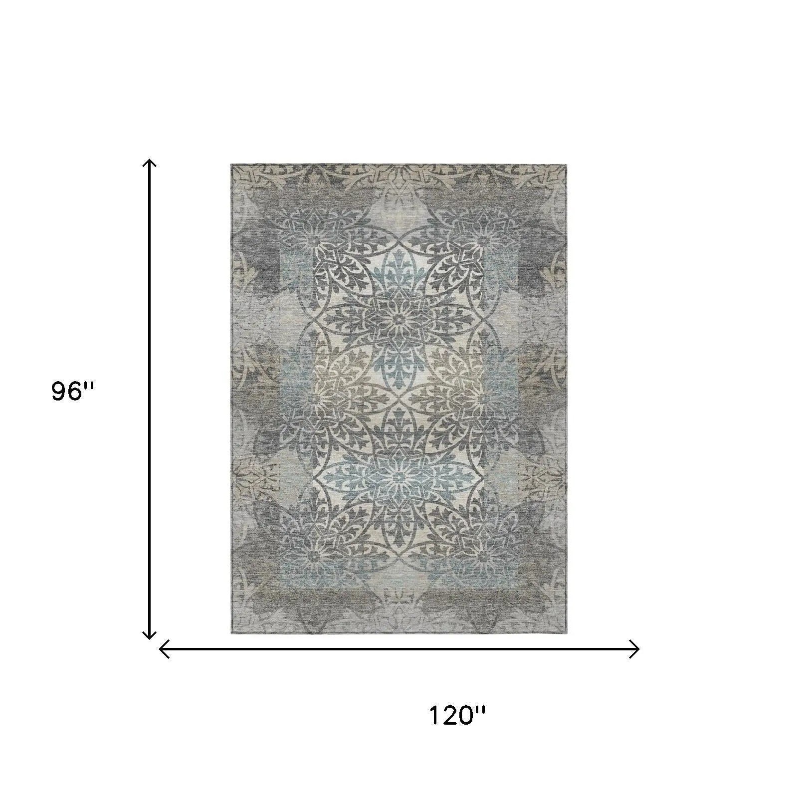 8' X 10' Gray And Silver Oriental Washable Indoor Outdoor Area Rug Homeroots Outdoor