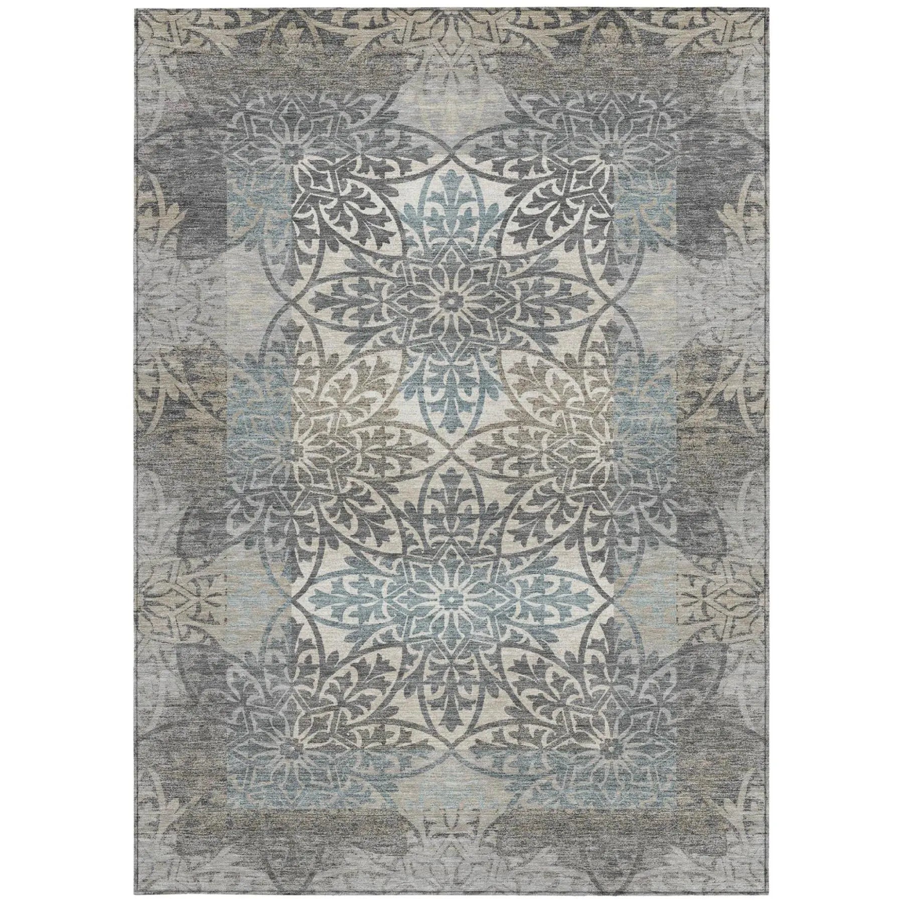 8' X 10' Gray And Silver Oriental Washable Indoor Outdoor Area Rug Homeroots Outdoor