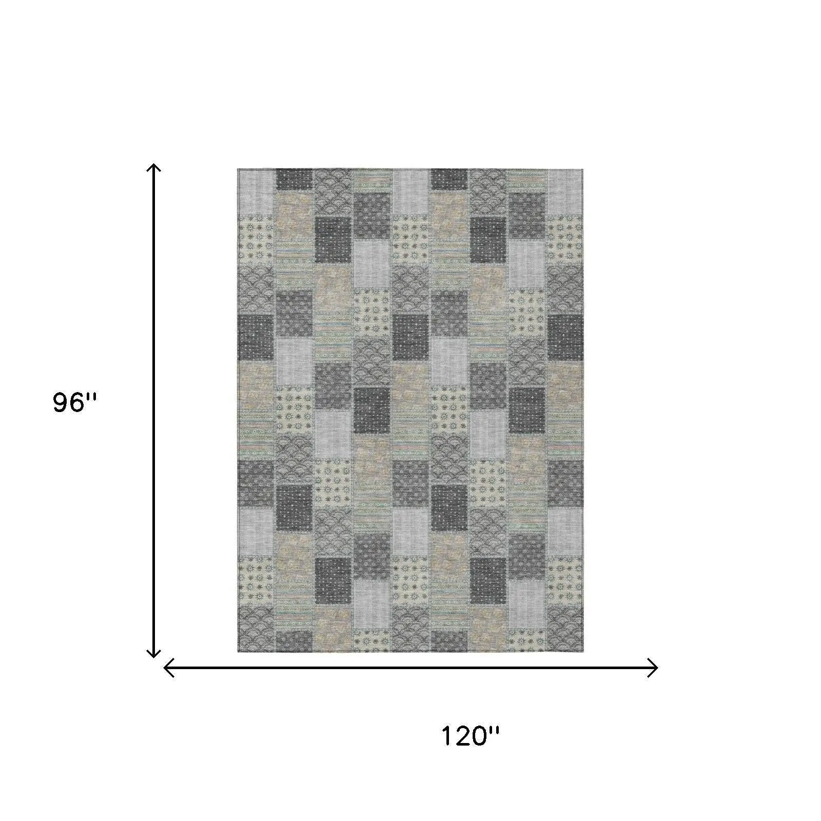 8' X 10' Gray And Silver Patchwork Washable Indoor Outdoor Area Rug Homeroots Outdoor