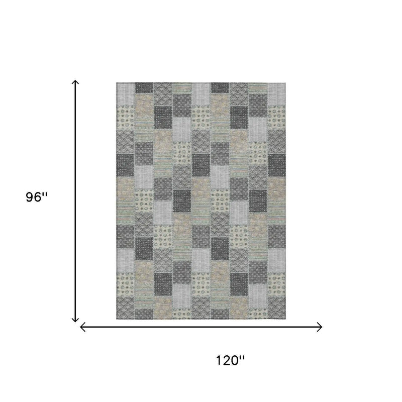 8' X 10' Gray And Silver Patchwork Washable Indoor Outdoor Area Rug Homeroots Outdoor