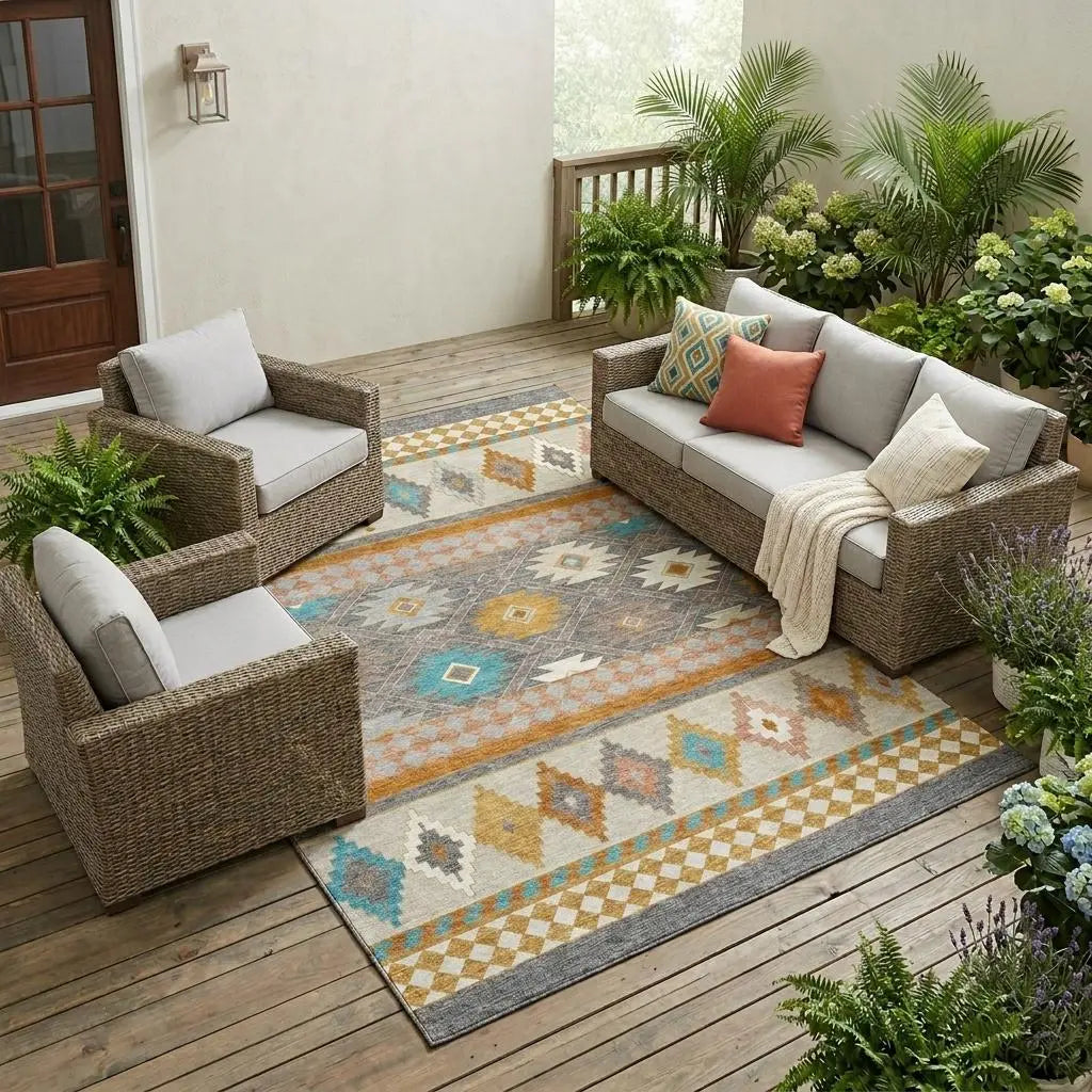 8' X 10' Gray And Silver Southwestern Washable Indoor Outdoor Area Rug Homeroots Outdoor