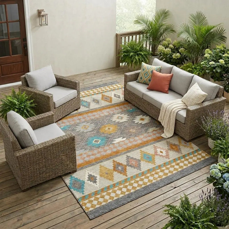 8' X 10' Gray And Silver Southwestern Washable Indoor Outdoor Area Rug Homeroots Outdoor