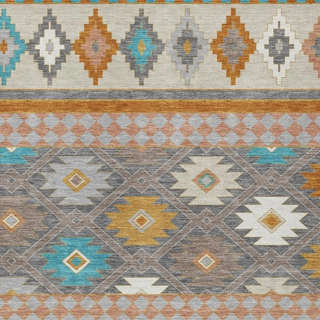 8' X 10' Gray And Silver Southwestern Washable Indoor Outdoor Area Rug Homeroots Outdoor