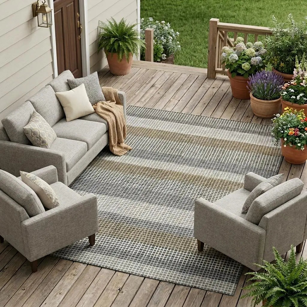 8' X 10' Gray And Silver Striped Washable Indoor Outdoor Area Rug Homeroots Outdoor