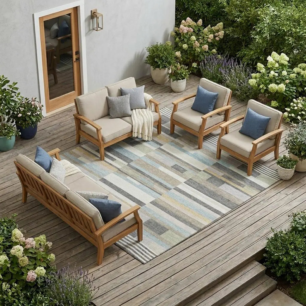 8' X 10' Gray And Silver Striped Washable Indoor Outdoor Area Rug Homeroots Outdoor