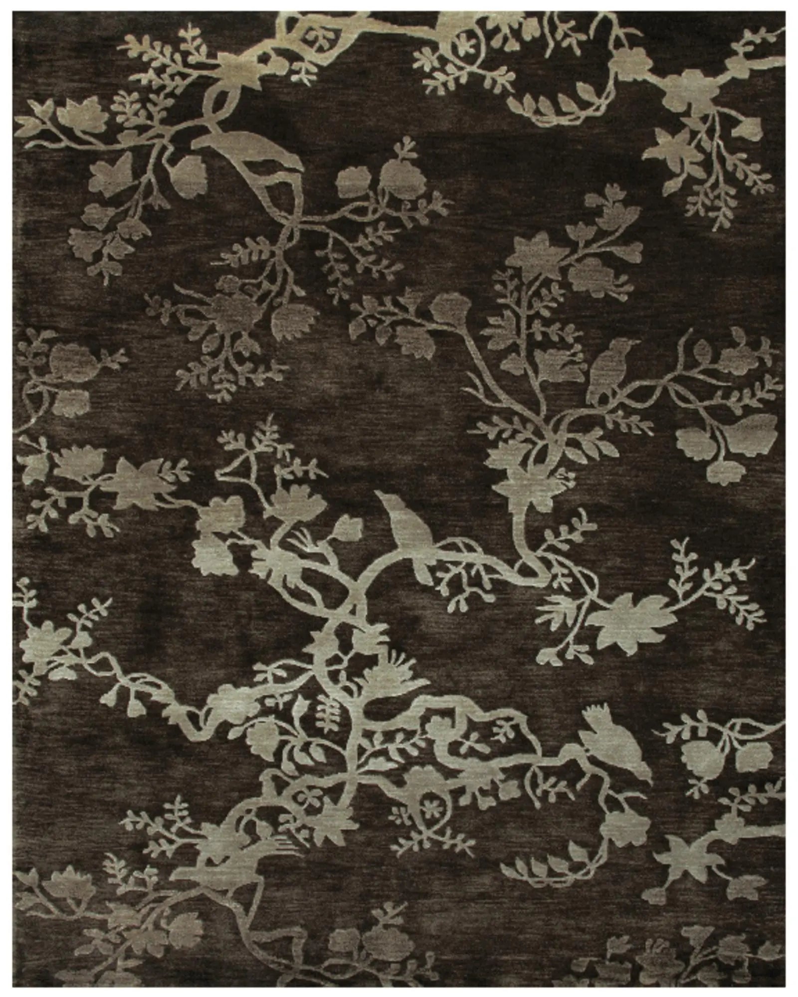 8' X 10' Gray And Silver Wool Floral Hand Knotted Area Rug Homeroots Home Decor
