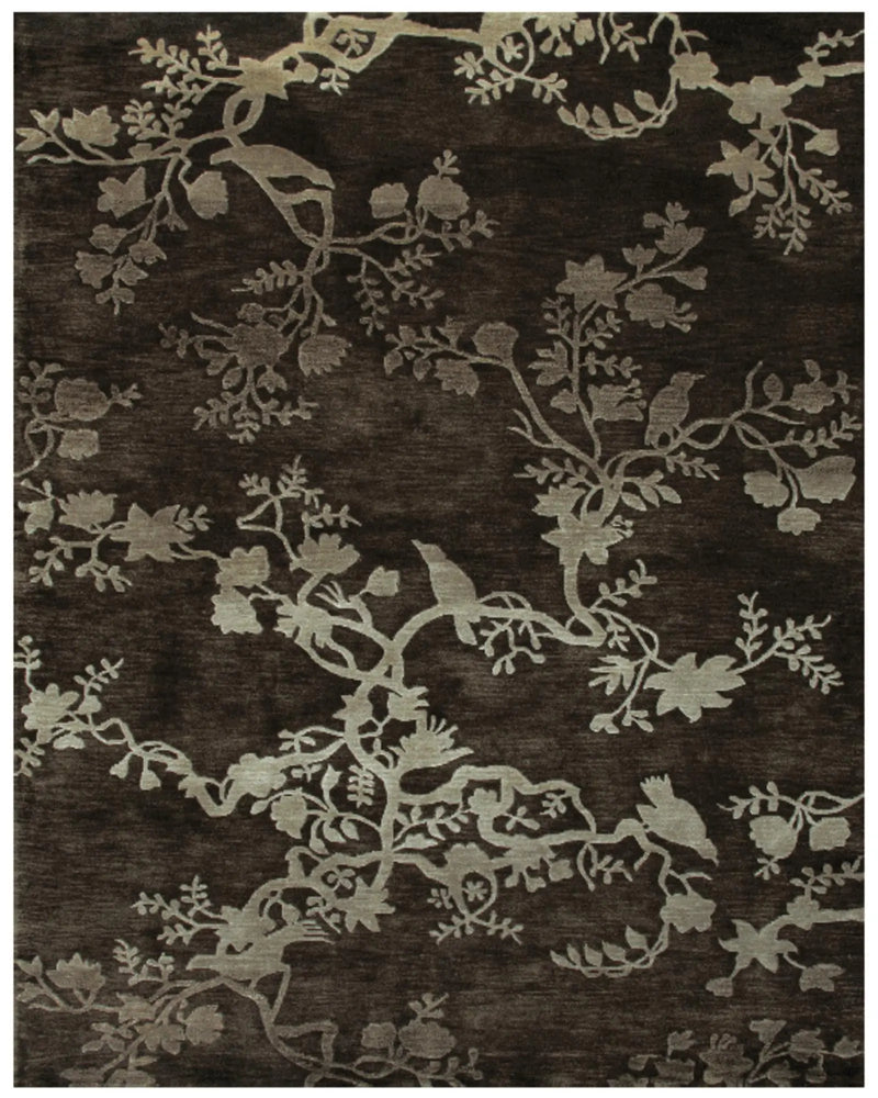 8' X 10' Gray And Silver Wool Floral Hand Knotted Area Rug Homeroots Home Decor