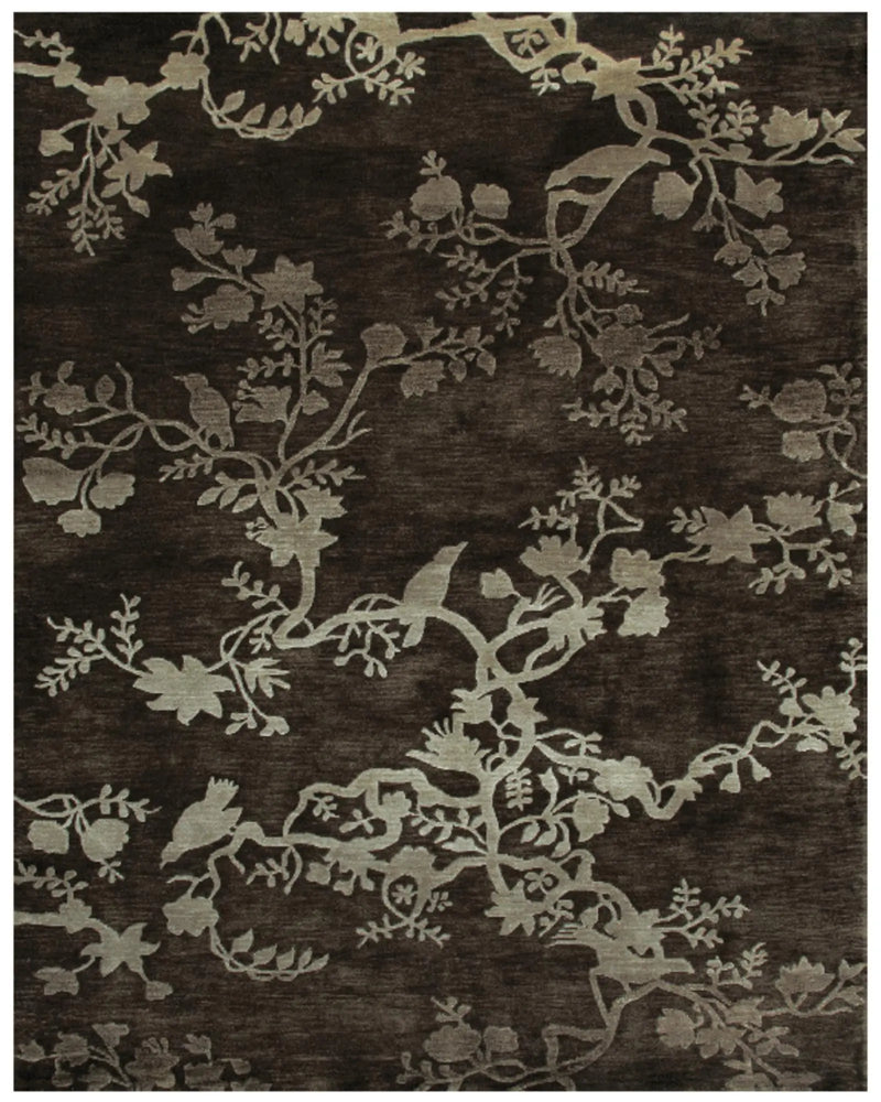 8' X 10' Gray And Silver Wool Floral Hand Knotted Area Rug Homeroots Home Decor
