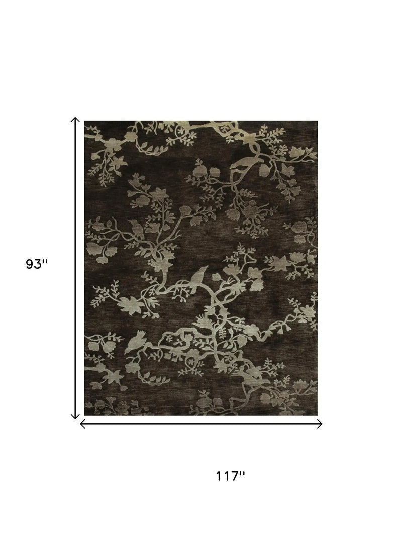 8' X 10' Gray And Silver Wool Floral Hand Knotted Area Rug Homeroots Home Decor
