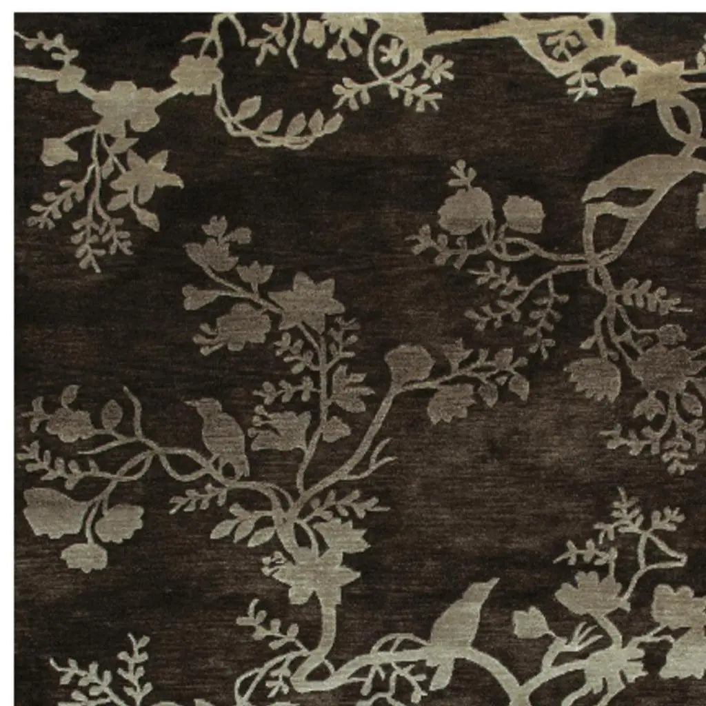 8' X 10' Gray And Silver Wool Floral Hand Knotted Area Rug Homeroots Home Decor