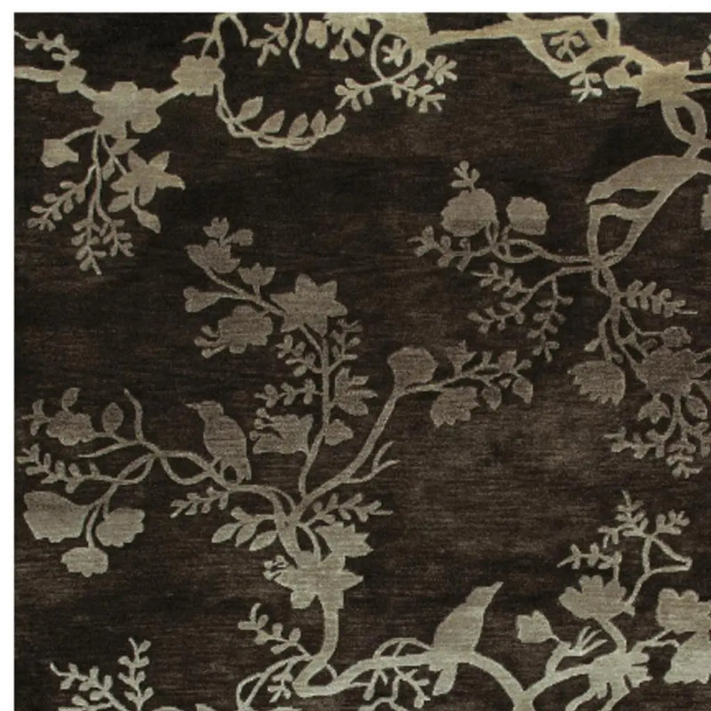 8' X 10' Gray And Silver Wool Floral Hand Knotted Area Rug Homeroots Home Decor
