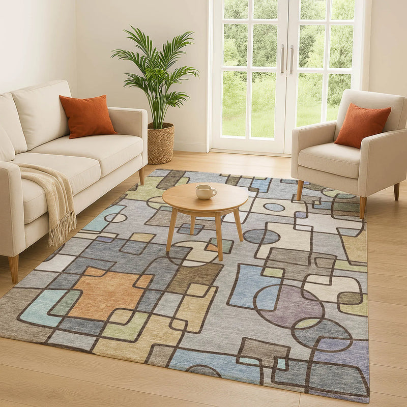 8' X 10' Gray And Sky Blue Geometric Washable Indoor Outdoor Area Rug Homeroots Outdoor