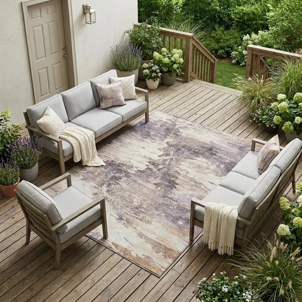 8' X 10' Gray And Tan Abstract Washable Indoor Outdoor Area Rug Homeroots Outdoor