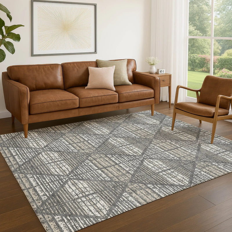 8' X 10' Gray And Taupe Geometric Washable Indoor Outdoor Area Rug Homeroots Outdoor